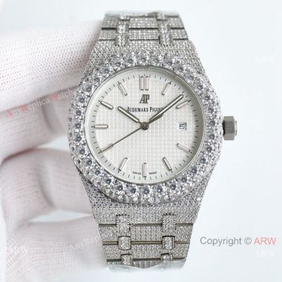 Luxury Copy Audemars Piguet R.O. Diamond Pave 15500 White Dial 8215 Movement